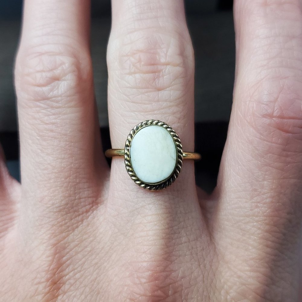 Size 8 Gold Over Sterling Silver White Stone Ring